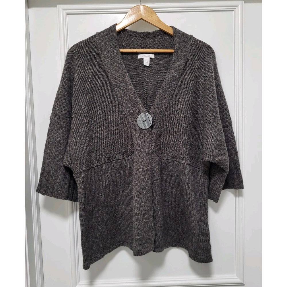Vtg Gray Wool Blend 3/4 Flare Sleeve Peplum 1 Button Cardigan Sweater 18/20